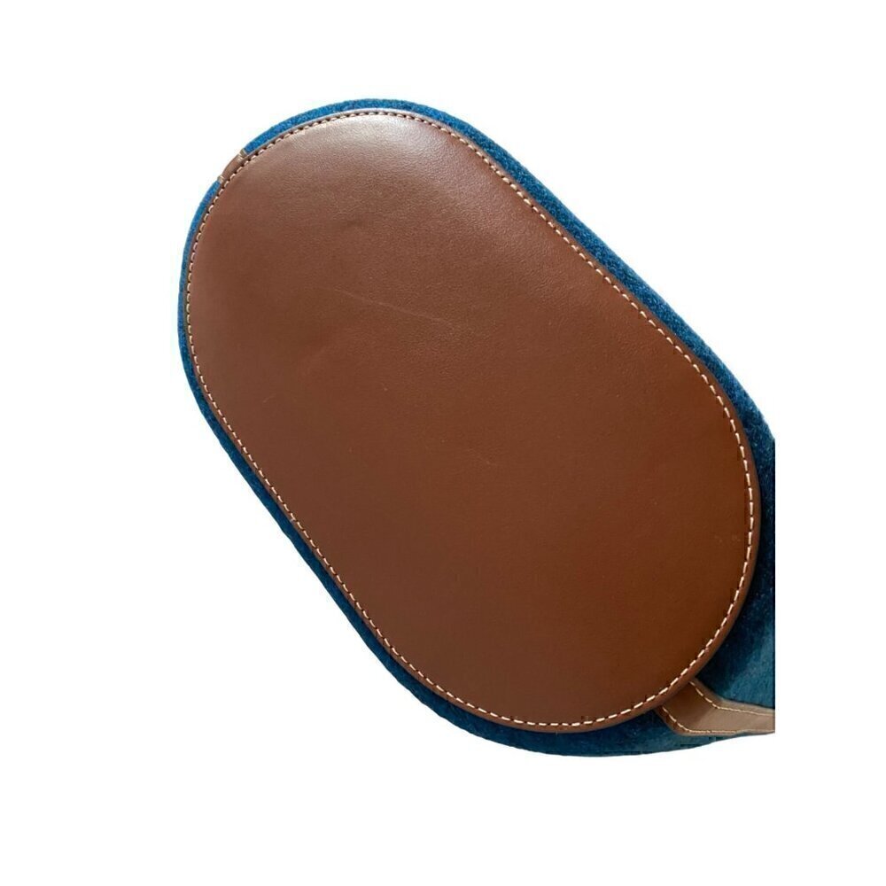 Anya Hindmarch Small Eyes Felt Tote Bag Leather Trimmed Dark Petrol Blue Brown - Picture 7 of 13